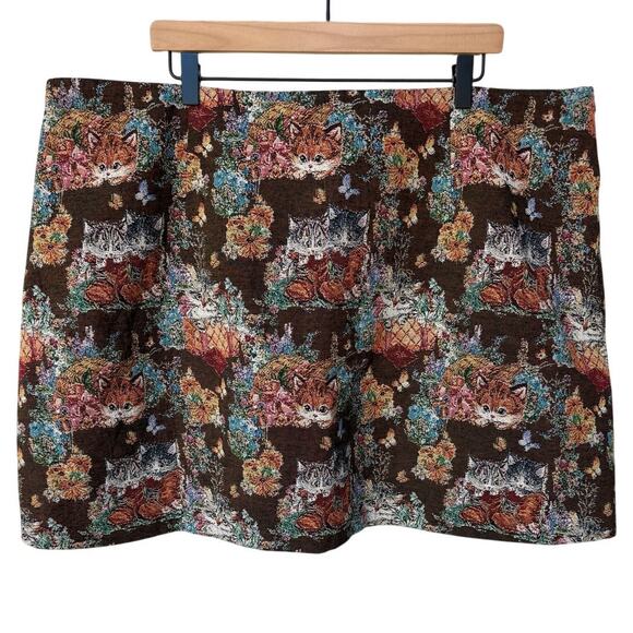 NWT Cider Jacquard Kittens Mid-Rise Mini Skort w Side Zip Fall Colors size 24 - Picture 1 of 10